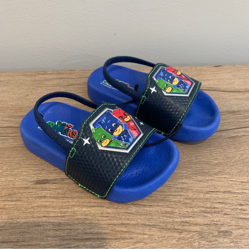 New! PJ Masks Toddler Baby Boys Size 6 Slide Sandals With Heel Strap Blue Black
